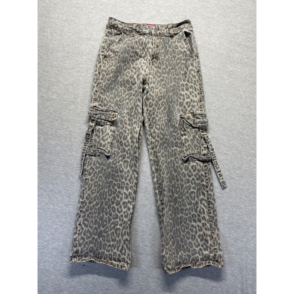 Telepatia Baggy Cargo Pants Women 9/29 Brown Y2k Leopard Print Utility Pockets